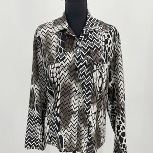 Chicos 100% Silk Mixed Animal Print Button Down Shirt Blouse Womens Size 0 Small